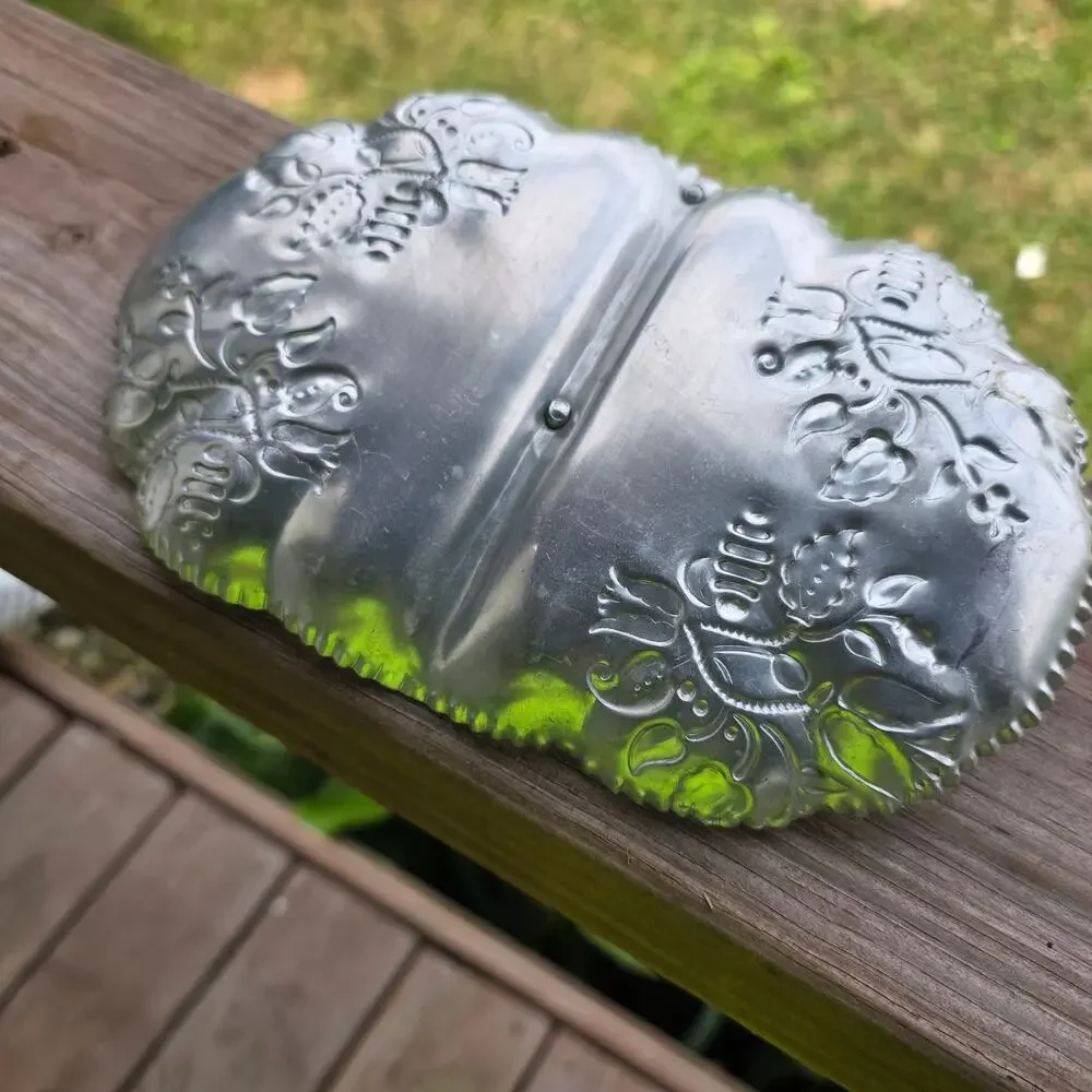 Vintage Embossed Aluminum Divided Serving Tray w/ Handle